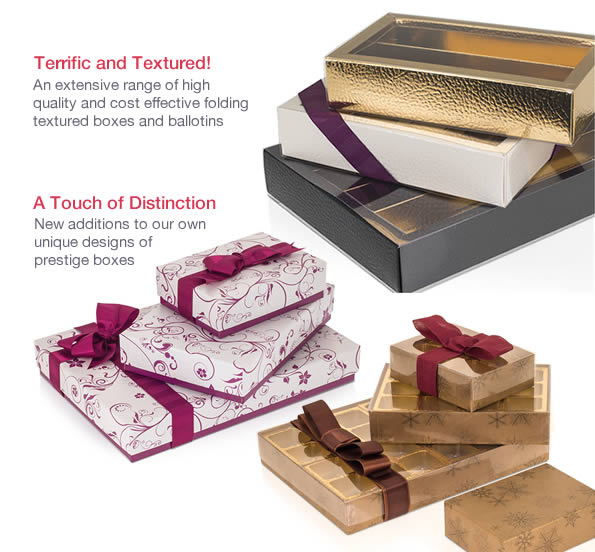 An extensive range of high quality and cost effective folding textured boxes and ballotins