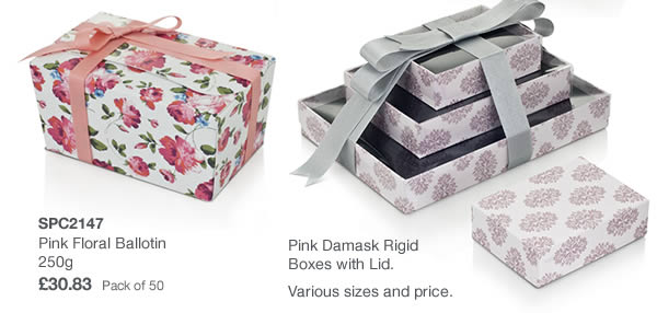 Pink Damask Rigid Boxes with Lid.