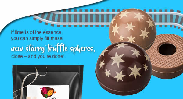 If time is of the essence, you can simply fill our new starry truffle spheres, close – and you’re done! 