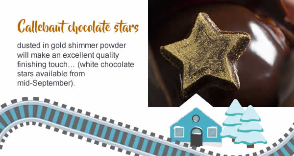 Callebaut chocolate stars dusted in gold shimmer powder will make an excellent quality finishing touch… 