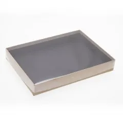 24 Choc Board Box & Clear Lid; Natural Kraft Paper