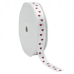 Sweetheart Satin Ribbon; Red hearts on White