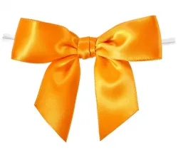 Orange Pre-Tied Satin Bows with Twist Ties