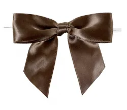 Chocolate Pre-Tied Satin Bows with Twist Ties