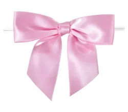 Pink Pre-Tied Satin Bows with Twist Ties
